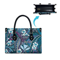 Personalised Hawaii Tribal Humpback Whale Leather Bag Polu Hibiscus Seamless Pattern