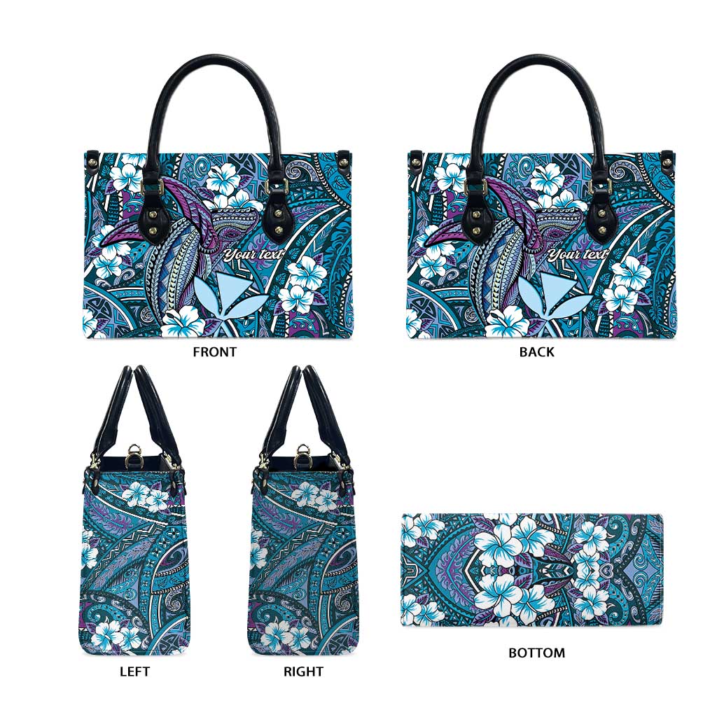 Personalised Hawaii Tribal Humpback Whale Leather Bag Polu Hibiscus Seamless Pattern
