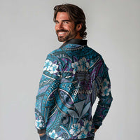 Personalised Hawaii Tribal Humpback Whale Long Sleeve Polo Shirt Polu Hibiscus Seamless Pattern