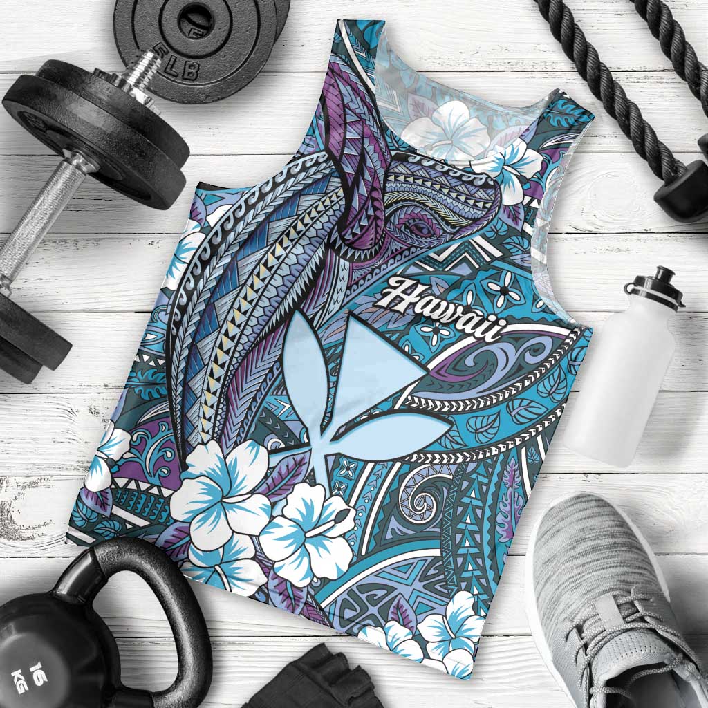 Personalised Hawaii Tribal Humpback Whale Men Tank Top Polu Hibiscus Seamless Pattern