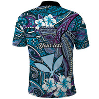 Personalised Hawaii Tribal Humpback Whale Polo Shirt Polu Hibiscus Seamless Pattern