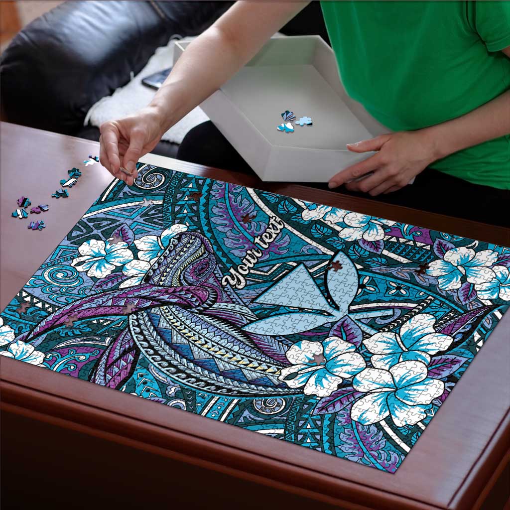 Personalised Hawaii Tribal Humpback Whale Puzzle Polu Hibiscus Seamless Pattern