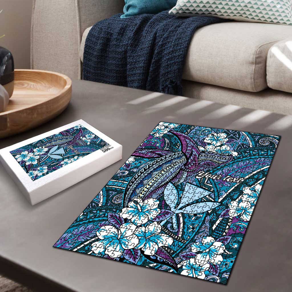 Personalised Hawaii Tribal Humpback Whale Puzzle Polu Hibiscus Seamless Pattern