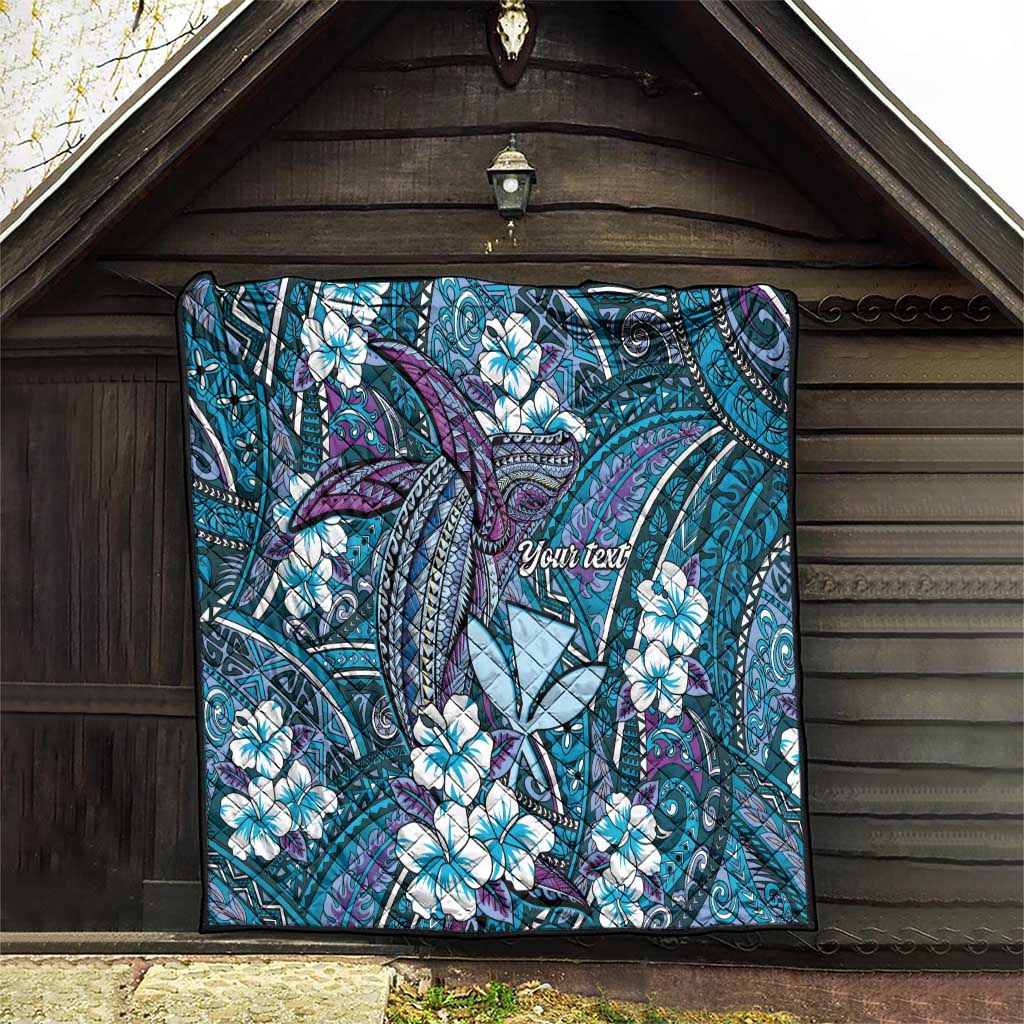 Personalised Hawaii Tribal Humpback Whale Quilt Polu Hibiscus Seamless Pattern
