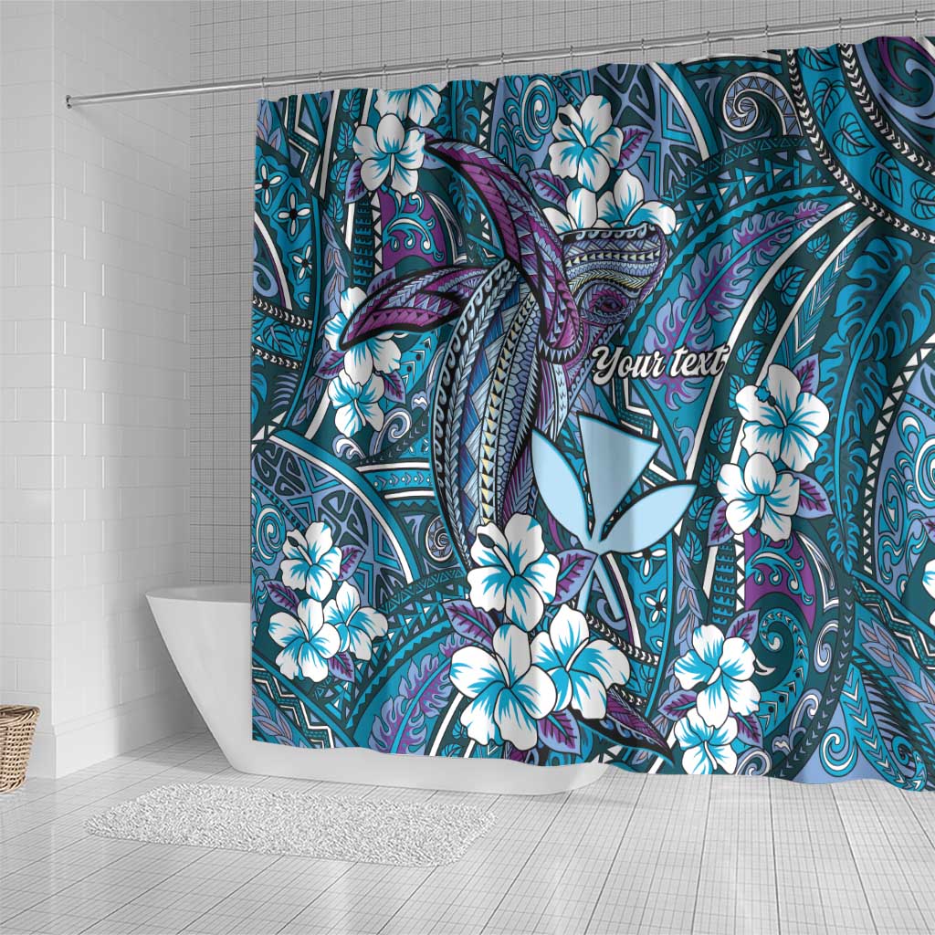 Personalised Hawaii Tribal Humpback Whale Shower Curtain Polu Hibiscus Seamless Pattern