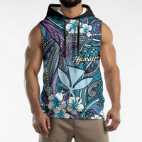 Personalised Hawaii Tribal Humpback Whale Sleeveless Hoodie Polu Hibiscus Seamless Pattern