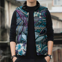 Personalised Hawaii Tribal Humpback Whale Sleeveless Puffer Jacket Polu Hibiscus Seamless Pattern