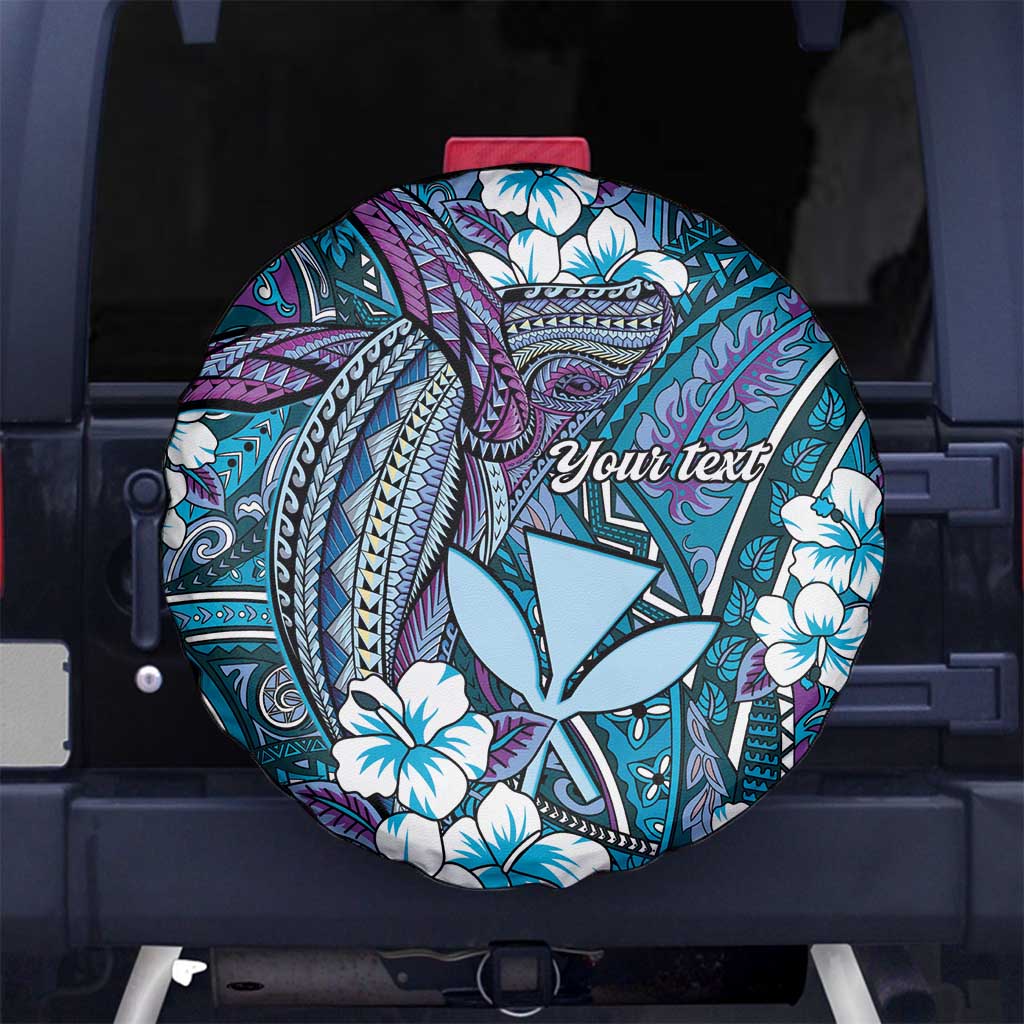 Personalised Hawaii Tribal Humpback Whale Spare Tire Cover Polu Hibiscus Seamless Pattern LT9 No hole Blue - Polynesian Pride