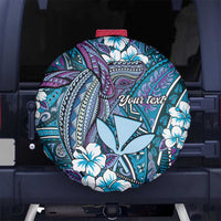 Personalised Hawaii Tribal Humpback Whale Spare Tire Cover Polu Hibiscus Seamless Pattern LT9 No hole Blue - Polynesian Pride
