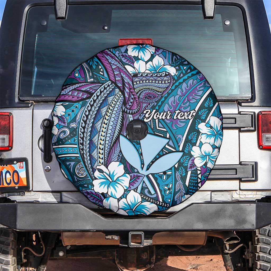 Personalised Hawaii Tribal Humpback Whale Spare Tire Cover Polu Hibiscus Seamless Pattern LT9 Blue - Polynesian Pride