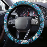 Hawaii Tribal Humpback Whale Steering Wheel Cover Polu Hibiscus Seamless Pattern