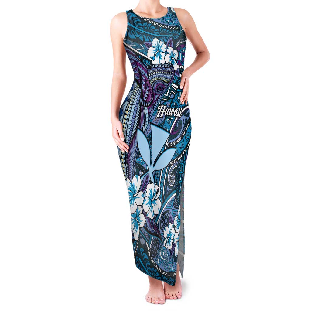 Personalised Hawaii Tribal Humpback Whale Tank Maxi Dress Polu Hibiscus Seamless Pattern