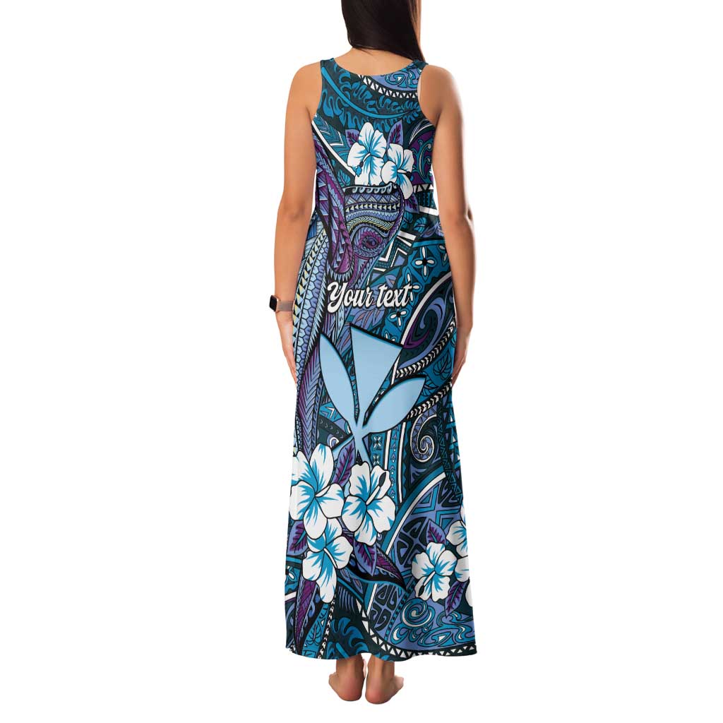 Personalised Hawaii Tribal Humpback Whale Tank Maxi Dress Polu Hibiscus Seamless Pattern