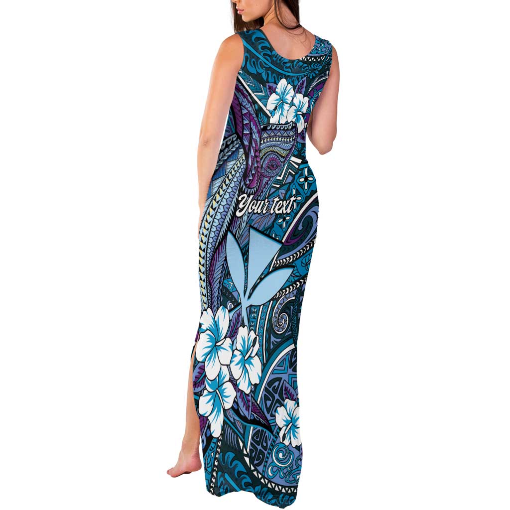 Personalised Hawaii Tribal Humpback Whale Tank Maxi Dress Polu Hibiscus Seamless Pattern