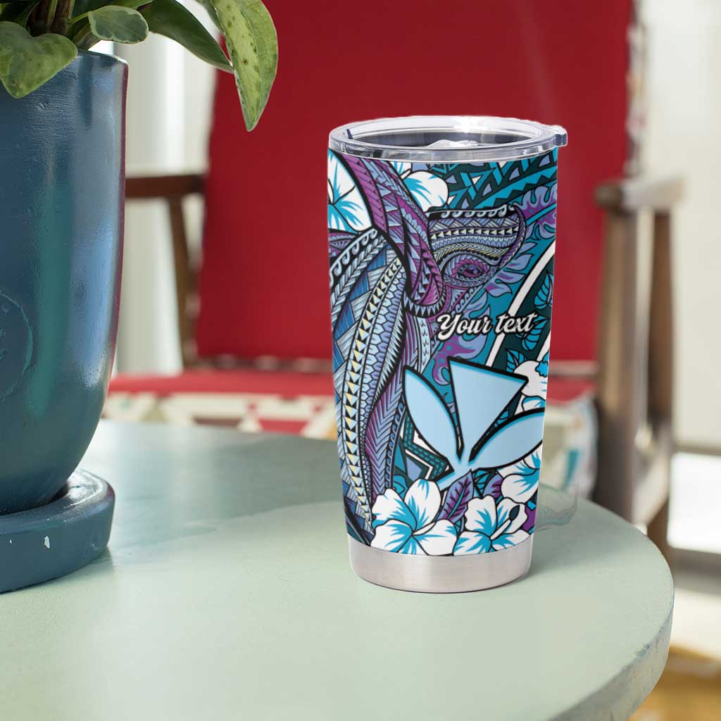Personalised Hawaii Tribal Humpback Whale Tumbler Cup Polu Hibiscus Seamless Pattern