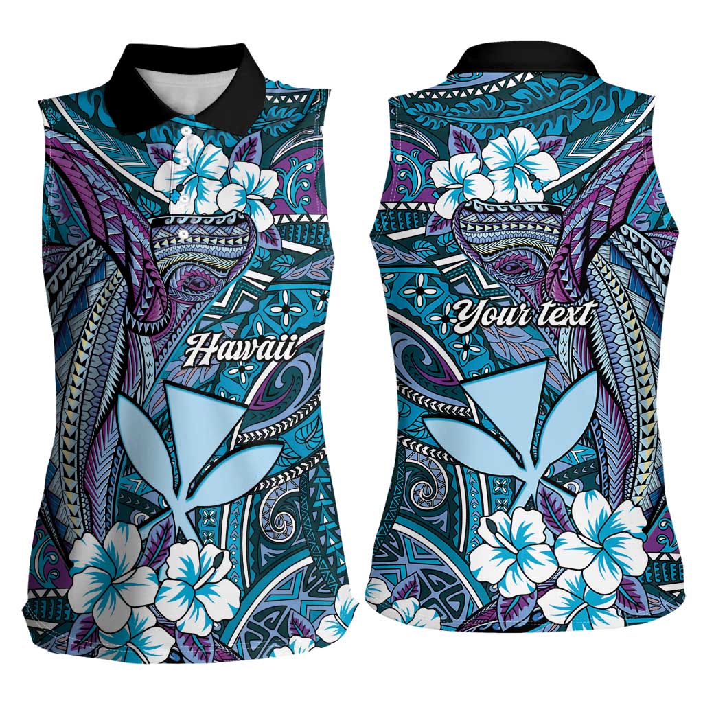 Personalised Hawaii Tribal Humpback Whale Women Sleeveless Polo Shirt Polu Hibiscus Seamless Pattern LT9 - Polynesian Pride
