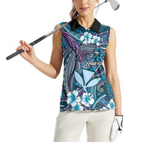 Personalised Hawaii Tribal Humpback Whale Women Sleeveless Polo Shirt Polu Hibiscus Seamless Pattern LT9 - Polynesian Pride
