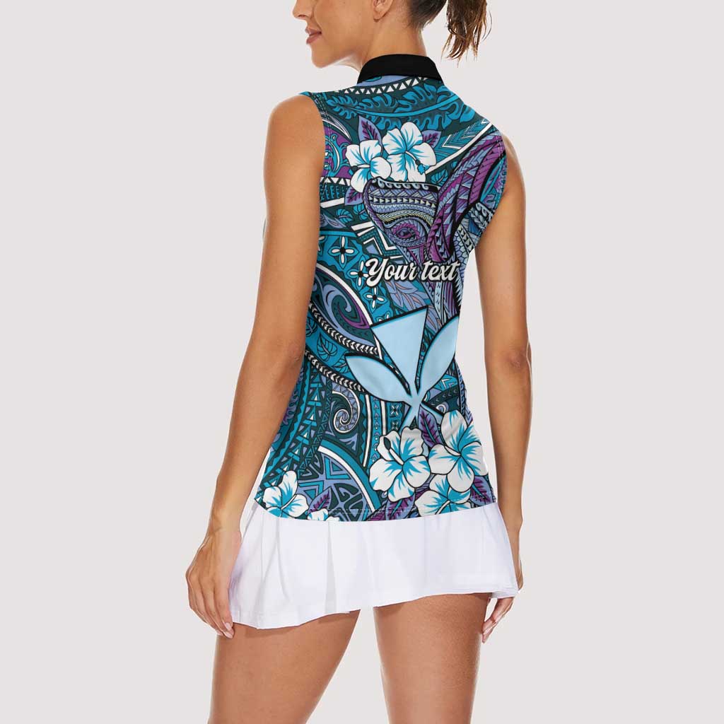 Personalised Hawaii Tribal Humpback Whale Women Sleeveless Polo Shirt Polu Hibiscus Seamless Pattern LT9 - Polynesian Pride