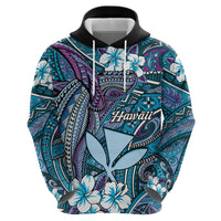 Personalised Hawaii Tribal Humpback Whale Zip Hoodie Polu Hibiscus Seamless Pattern