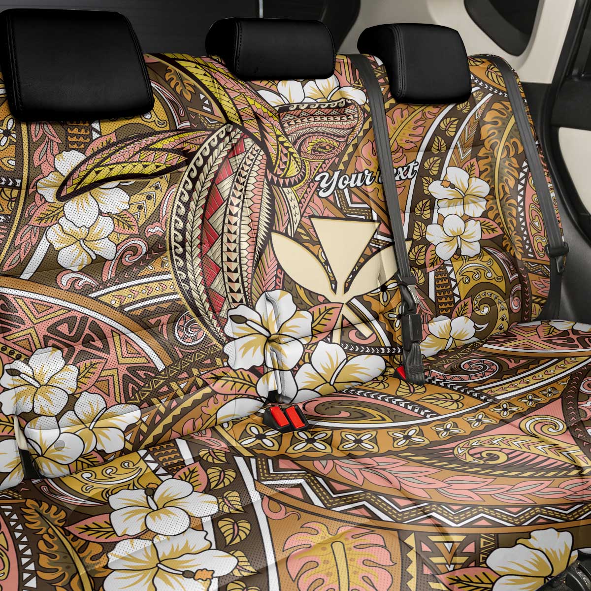 Personalised Hawaii Tribal Humpback Whale Back Car Seat Cover Melemele Hibiscus Seamless Pattern LT9 - Polynesian Pride