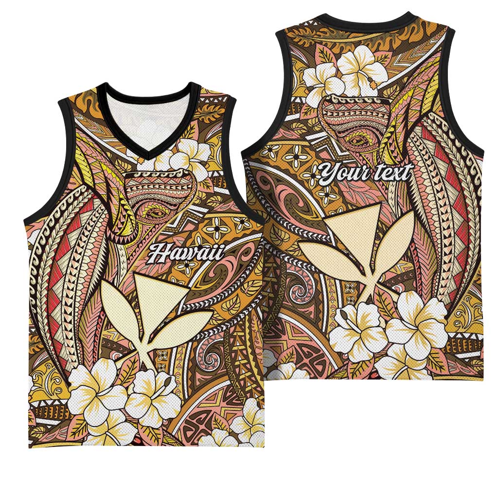 Personalised Hawaii Tribal Humpback Whale Basketball Jersey Melemele Hibiscus Seamless Pattern LT9 - Polynesian Pride