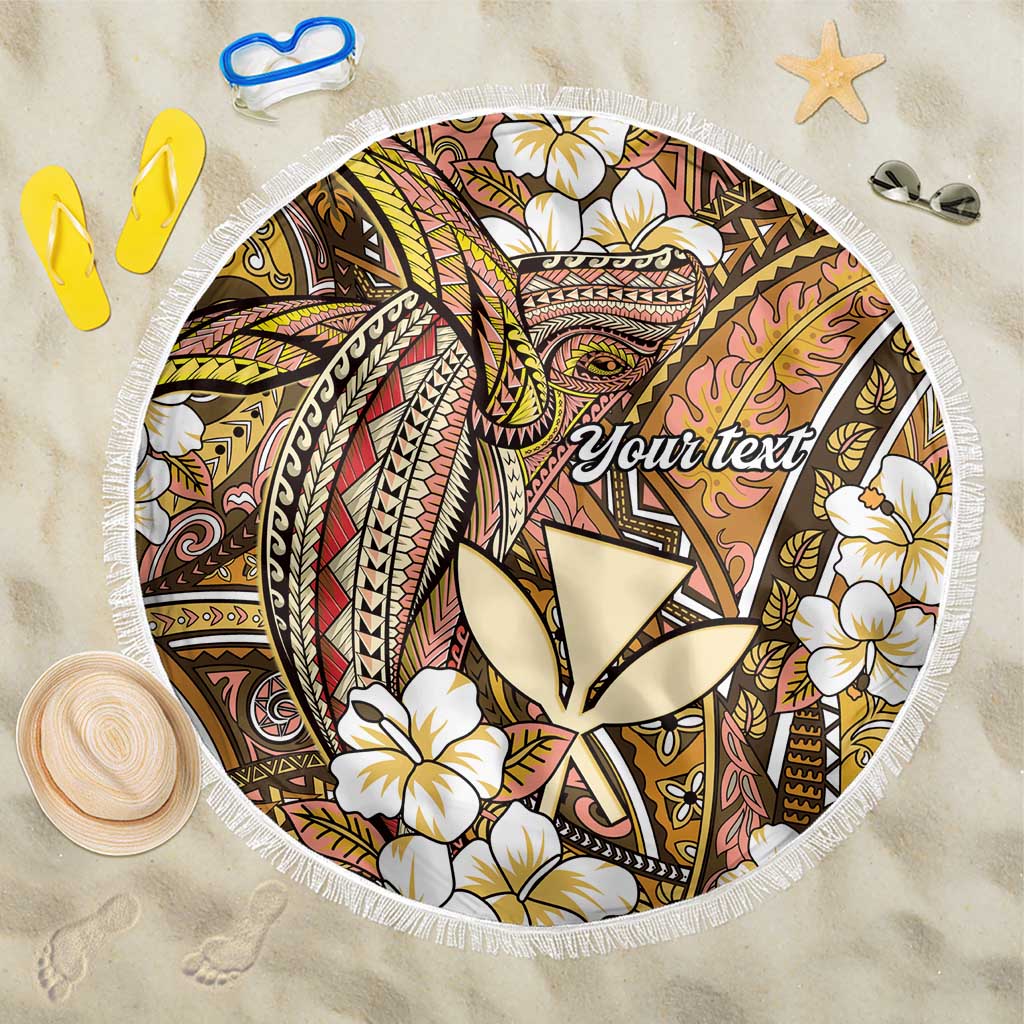 Personalised Hawaii Tribal Humpback Whale Beach Blanket Melemele Hibiscus Seamless Pattern