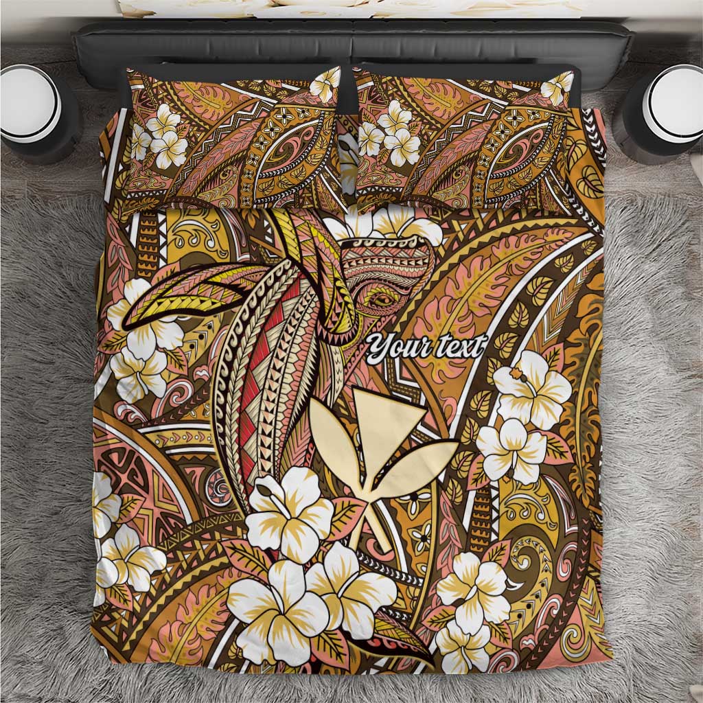 Personalised Hawaii Tribal Humpback Whale Bedding Set Melemele Hibiscus Seamless Pattern