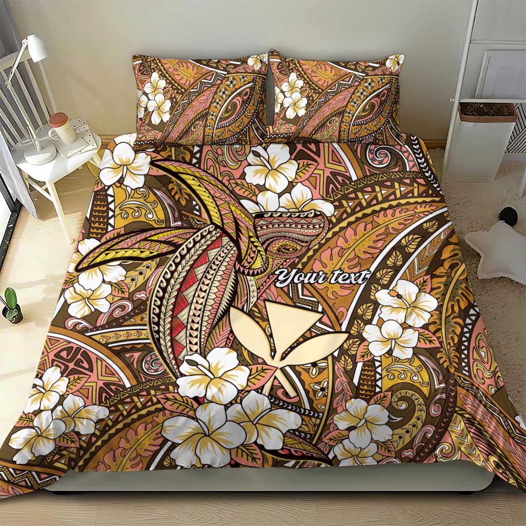 Personalised Hawaii Tribal Humpback Whale Bedding Set Melemele Hibiscus Seamless Pattern