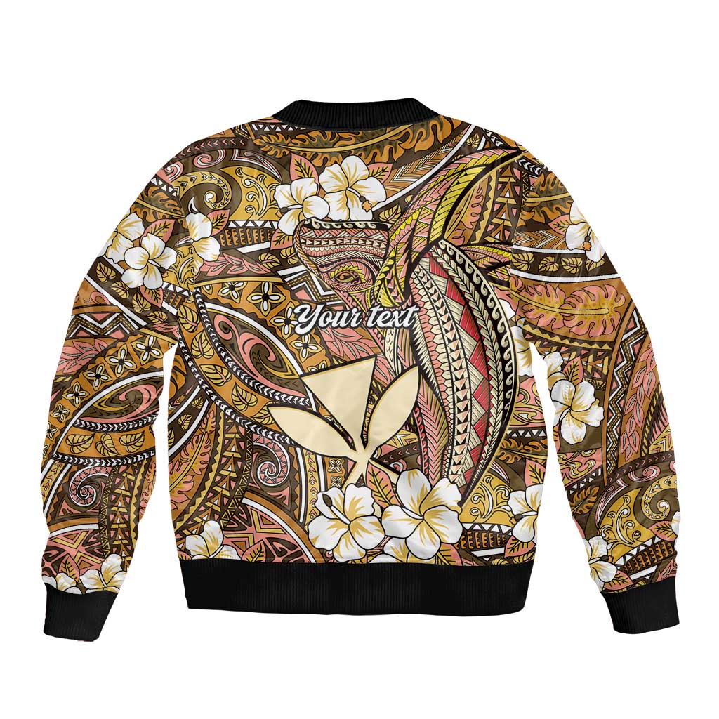 Personalised Hawaii Tribal Humpback Whale Bomber Jacket Melemele Hibiscus Seamless Pattern