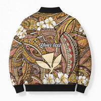 Personalised Hawaii Tribal Humpback Whale Bomber Puffer Jacket Melemele Hibiscus Seamless Pattern