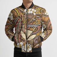 Personalised Hawaii Tribal Humpback Whale Bomber Puffer Jacket Melemele Hibiscus Seamless Pattern