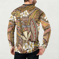 Personalised Hawaii Tribal Humpback Whale Button Sweatshirt Melemele Hibiscus Seamless Pattern