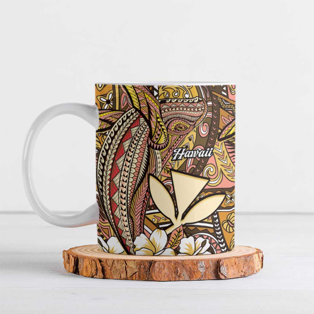 Personalised Hawaii Tribal Humpback Whale Ceramic Mug Melemele Hibiscus Seamless Pattern
