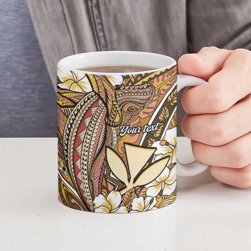 Personalised Hawaii Tribal Humpback Whale Ceramic Mug Melemele Hibiscus Seamless Pattern