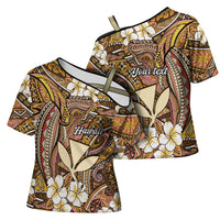 Personalised Hawaii Tribal Humpback Whale Cross Shoulder Shirt Melemele Hibiscus Seamless Pattern