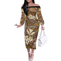Personalised Hawaii Tribal Humpback Whale Family Matching Off The Shoulder Long Sleeve Dress and Hawaiian Shirt Melemele Hibiscus Seamless Pattern