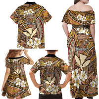 Personalised Hawaii Tribal Humpback Whale Family Matching Off Shoulder Maxi Dress and Hawaiian Shirt Melemele Hibiscus Seamless Pattern