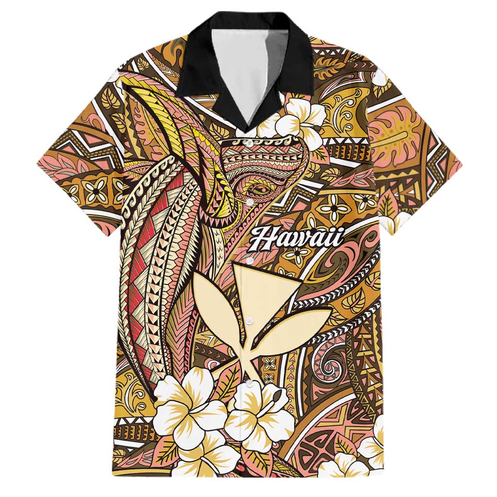 Personalised Hawaii Tribal Humpback Whale Family Matching Off Shoulder Maxi Dress and Hawaiian Shirt Melemele Hibiscus Seamless Pattern