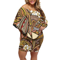 Personalised Hawaii Tribal Humpback Whale Family Matching Off Shoulder Short Dress and Hawaiian Shirt Melemele Hibiscus Seamless Pattern
