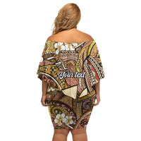 Personalised Hawaii Tribal Humpback Whale Family Matching Off Shoulder Short Dress and Hawaiian Shirt Melemele Hibiscus Seamless Pattern