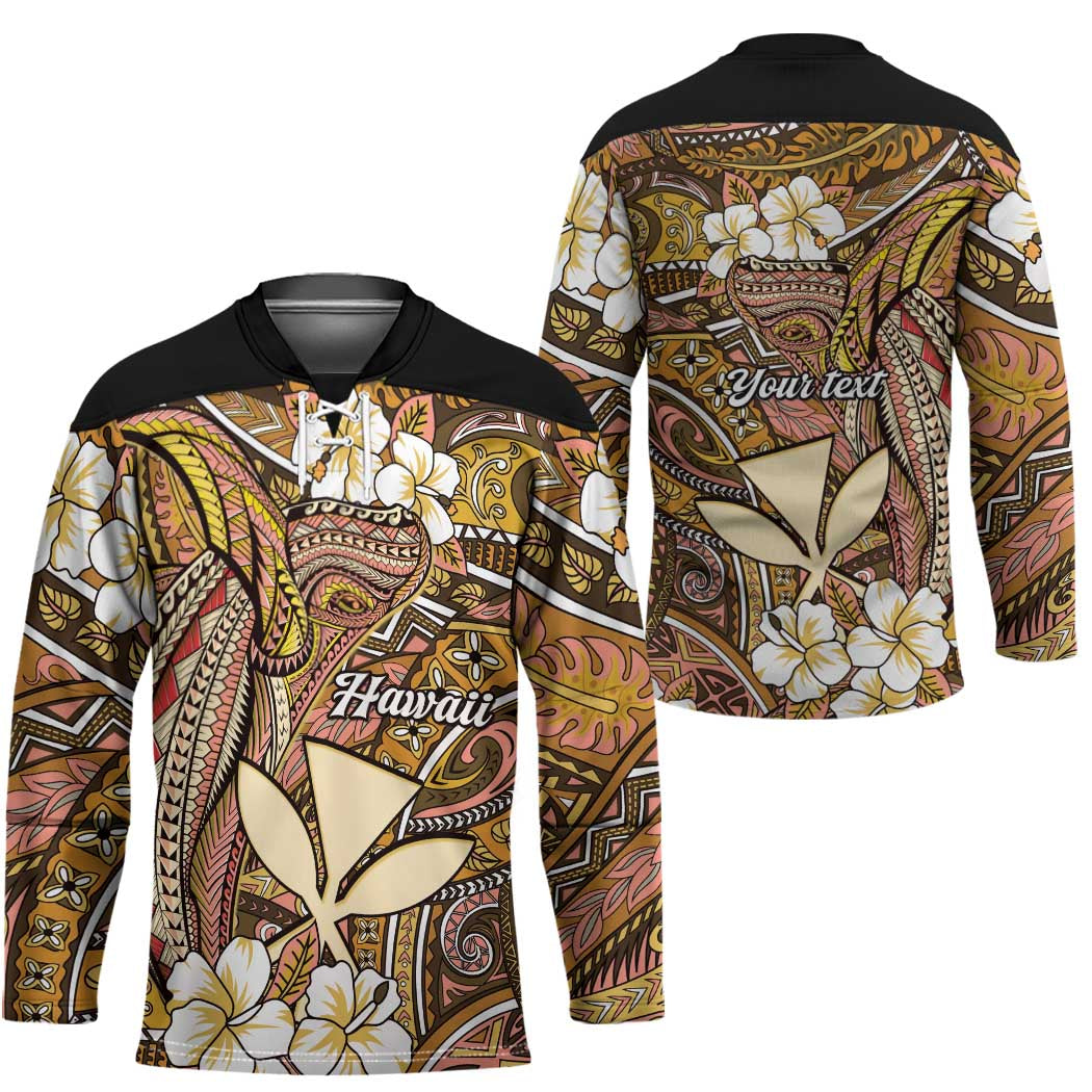 Personalised Hawaii Tribal Humpback Whale Hockey Jersey Melemele Hibiscus Seamless Pattern LT9 - Polynesian Pride
