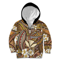 Personalised Hawaii Tribal Humpback Whale Kid Hoodie Melemele Hibiscus Seamless Pattern LT9 Zip Hoodie Gold - Polynesian Pride