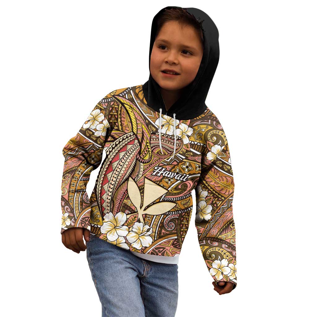Personalised Hawaii Tribal Humpback Whale Kid Hoodie Melemele Hibiscus Seamless Pattern LT9 - Polynesian Pride