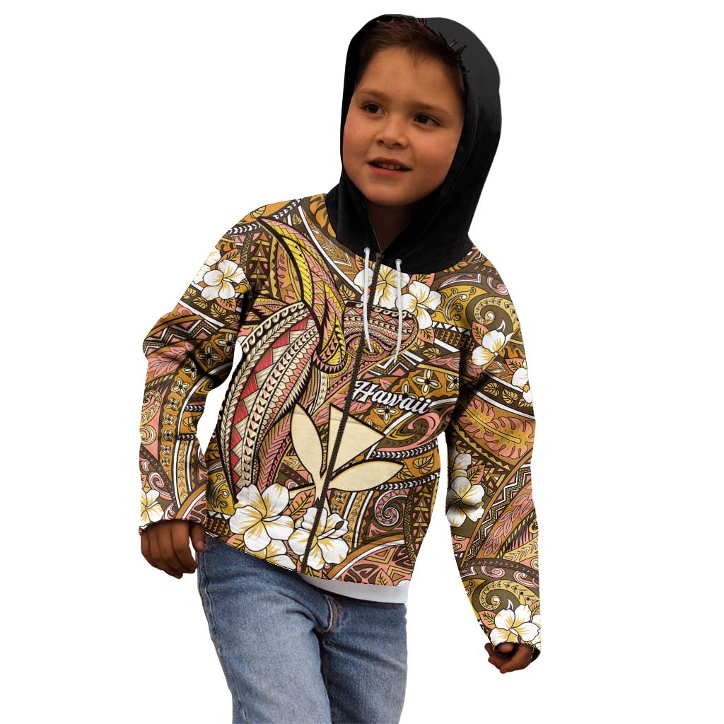 Personalised Hawaii Tribal Humpback Whale Kid Hoodie Melemele Hibiscus Seamless Pattern LT9 - Polynesian Pride