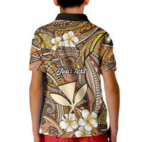Personalised Hawaii Tribal Humpback Whale Kid Polo Shirt Melemele Hibiscus Seamless Pattern