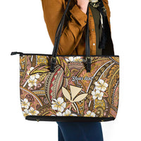 Personalised Hawaii Tribal Humpback Whale Leather Tote Bag Melemele Hibiscus Seamless Pattern LT9 - Polynesian Pride