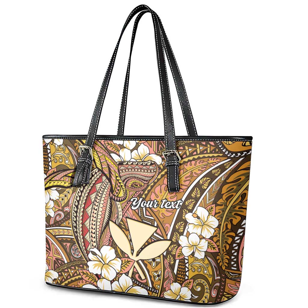 Personalised Hawaii Tribal Humpback Whale Leather Tote Bag Melemele Hibiscus Seamless Pattern LT9 - Polynesian Pride