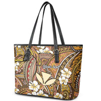 Personalised Hawaii Tribal Humpback Whale Leather Tote Bag Melemele Hibiscus Seamless Pattern LT9 - Polynesian Pride