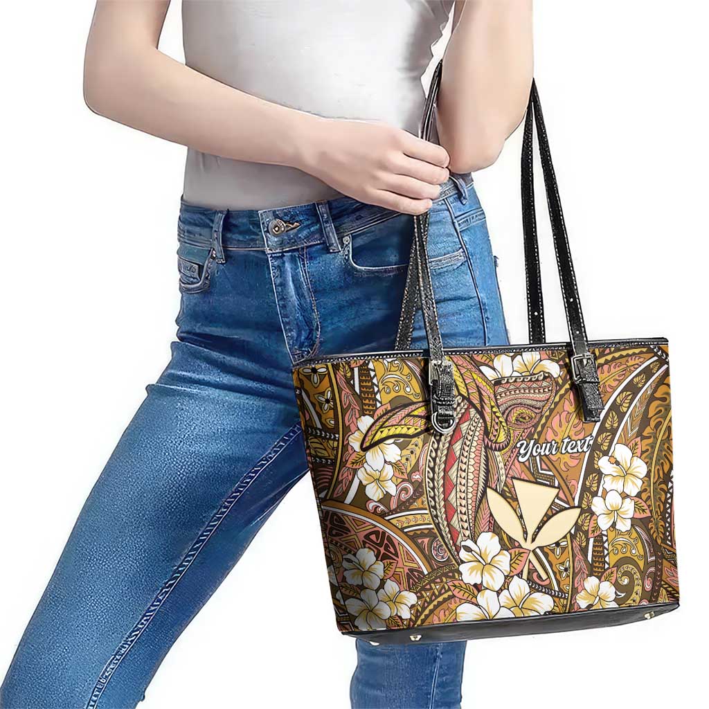 Personalised Hawaii Tribal Humpback Whale Leather Tote Bag Melemele Hibiscus Seamless Pattern LT9 - Polynesian Pride
