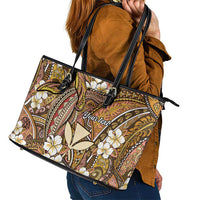 Personalised Hawaii Tribal Humpback Whale Leather Tote Bag Melemele Hibiscus Seamless Pattern LT9 - Polynesian Pride